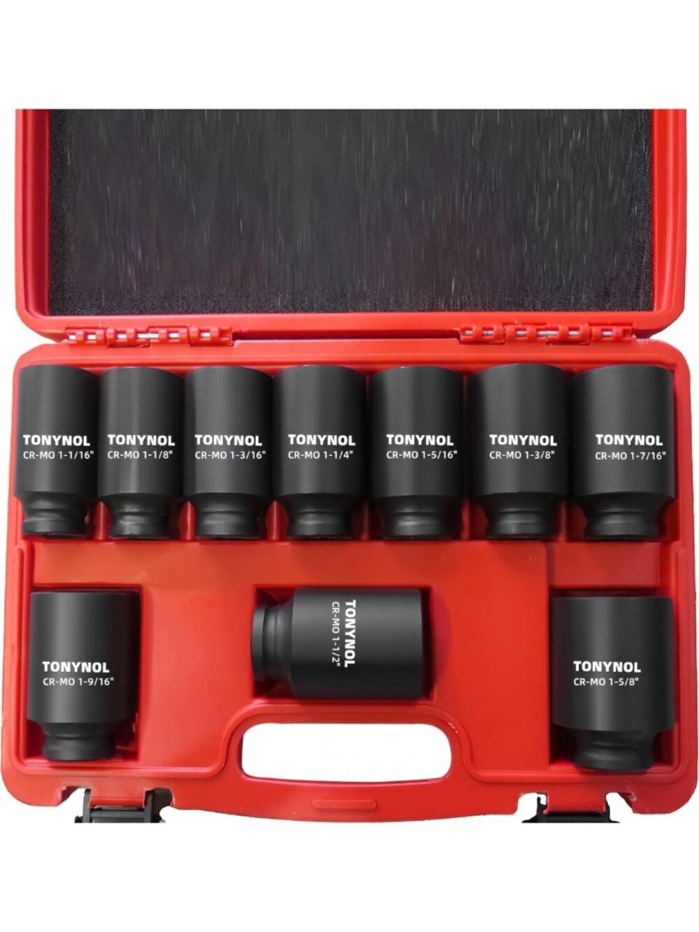 10-Piece 1/2" Drive Deep Impact Socket Set, 6-Point SAE, 1-1/16" to 1-5/8